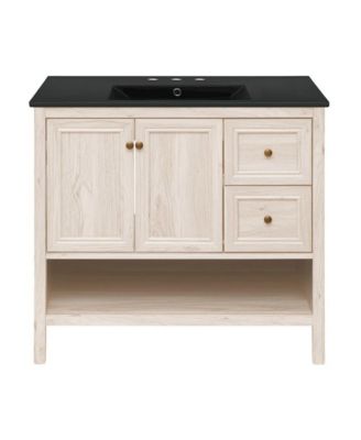 36" Freestanding Bathroom Vanity in White Oak, Black 3-Hole Widespread Sink Top