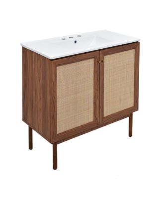 36" Freestanding Bathroom Vanity in Brown Oak with 3-Hole Widespread Sink Top