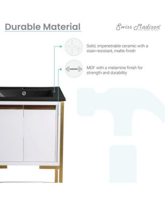 Marseille 24 in. White Bathroom Vanity With Black Ceramic Sink Top