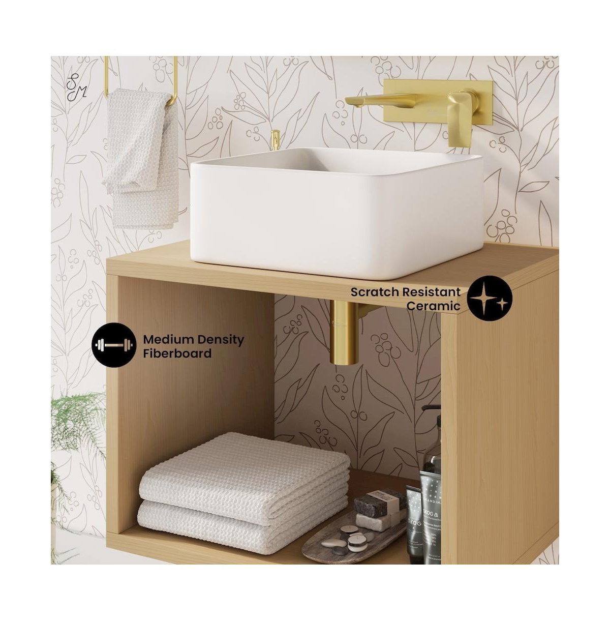 Swiss Madison Concorde 24" Wall-Mounted Bathroom Vanity in Natural Oak with Sink Top