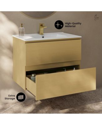 Liberte 30" Wall-Mounted Bathroom Vanity in Natural Oak with Sink Top