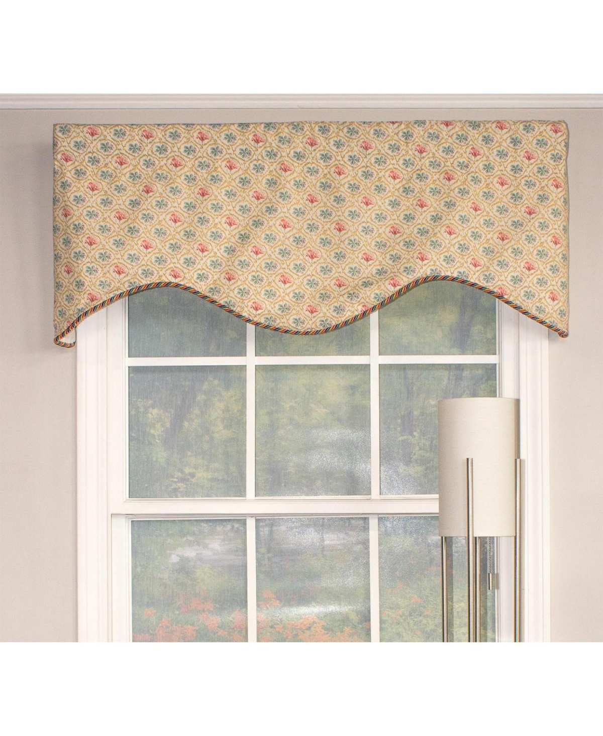 Rlf Home Lake Blossom Corded Cornice 100% Cotton with Fully Lined 3" Rod Pocket Valnance for Windows 50" x 17" Multi