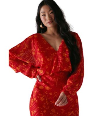 Women's Shadow Stripe Neck Midi Dress