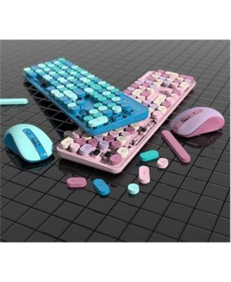 Women's Wireless Keyboard & Mouse Set, Silent Typing, Retro Round Keys, 2.4G, Battery Required, Office Use – Pink