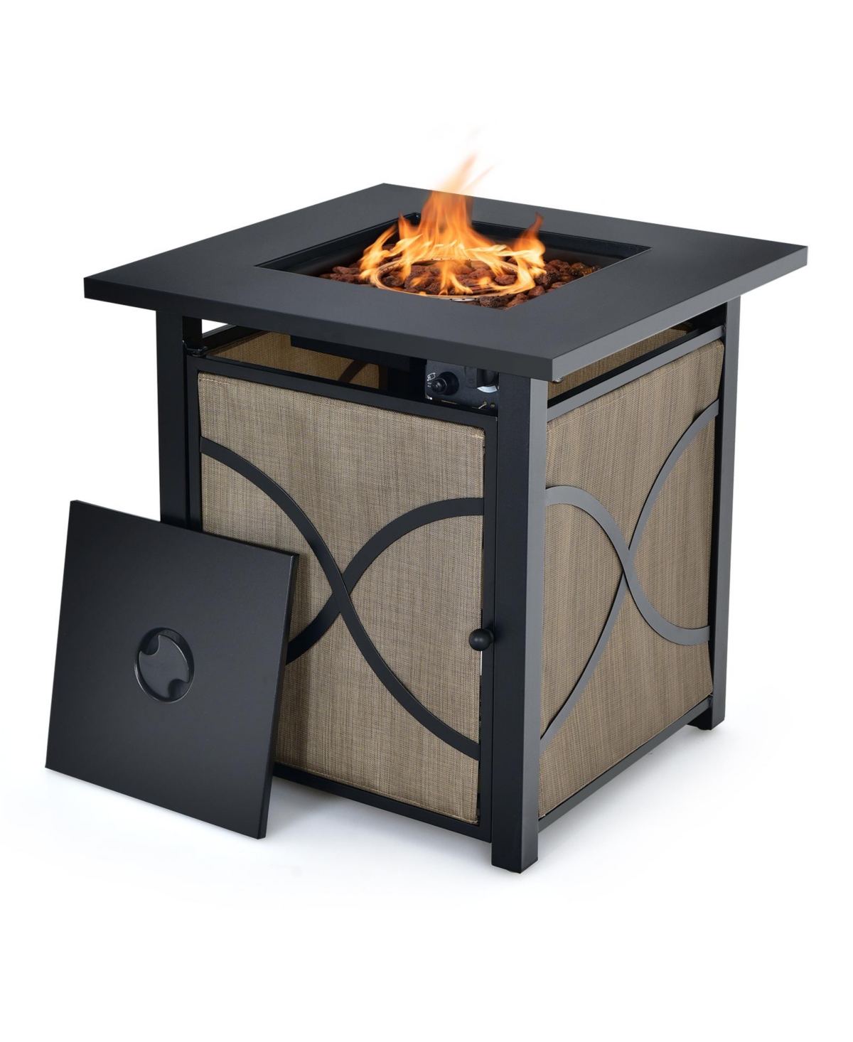 25 Inch 40000 Btu Propane Fire Pit Table with Lid and Fire Glass