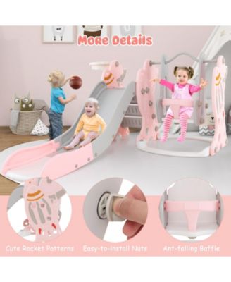 4-in-1 Kids Slide and Swing Set with Basketball Hoop