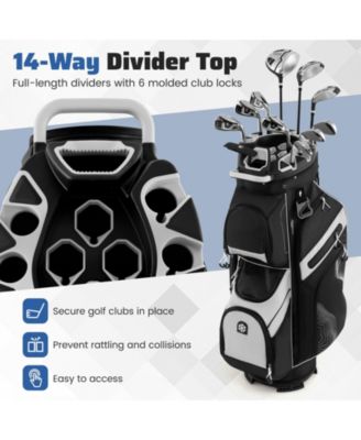 Molded Lock Top Golf Cart Bag with 14-Way Full Length Dividers and 11 Pockets