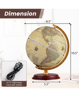 8 Inch Illuminated World Globe Night Light up Globe Lamp with Wooden Stand and HD Map