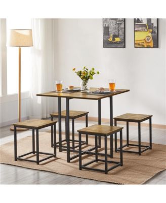 Industrial Dining Room Furniture Set with 1 Square Table and 4 Stools Rustic Brown