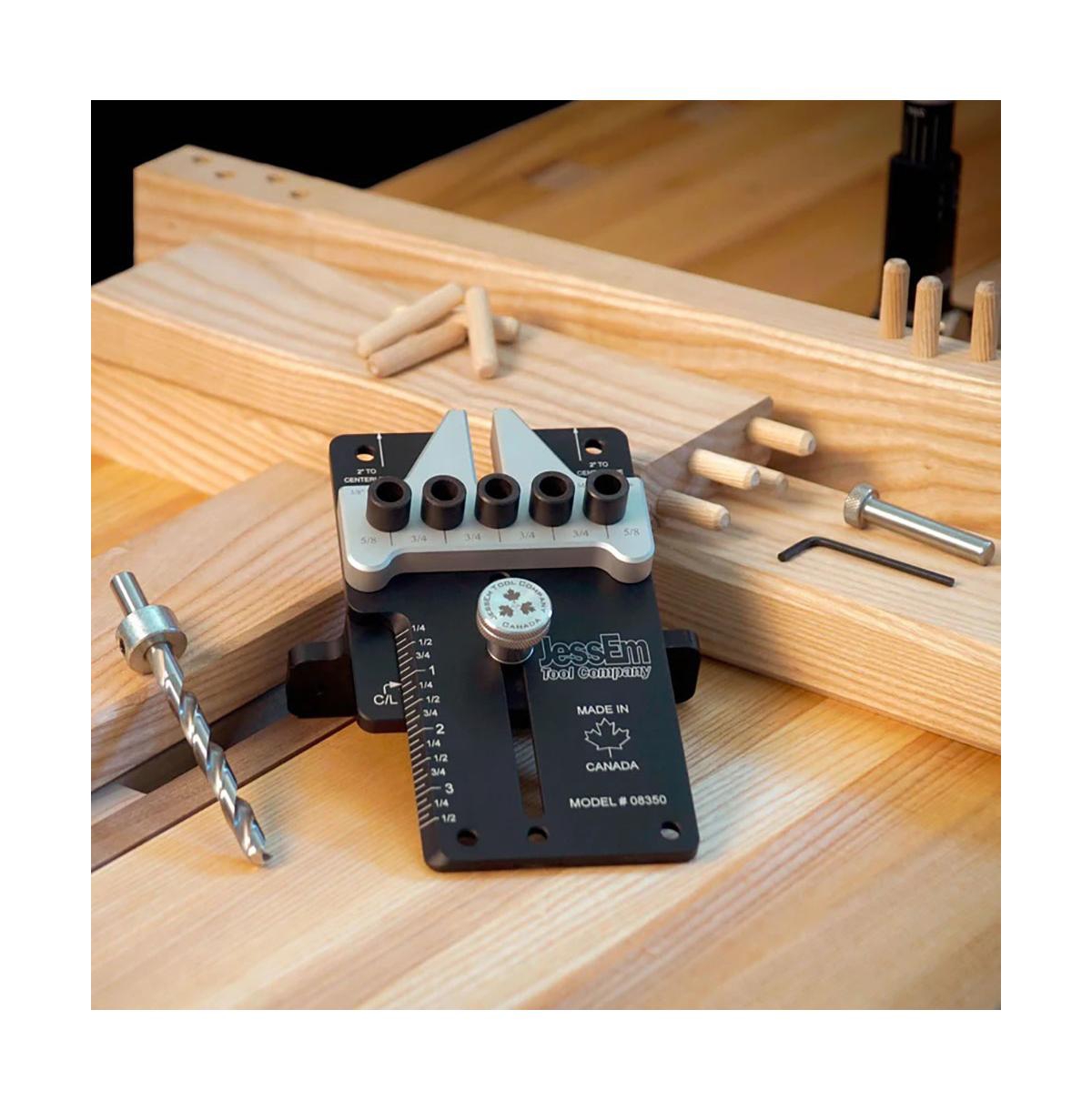 JessEm 08350 3/8" Dowelling Jig Precision Woodworking Joinery Tool with Main Body, Angle Guides and Hardened Drill Bushings