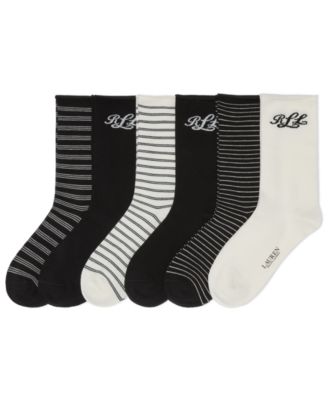 Lauren Ralph Lauren - Women's 6-Pack Script Logo and Striped Crew Socks
