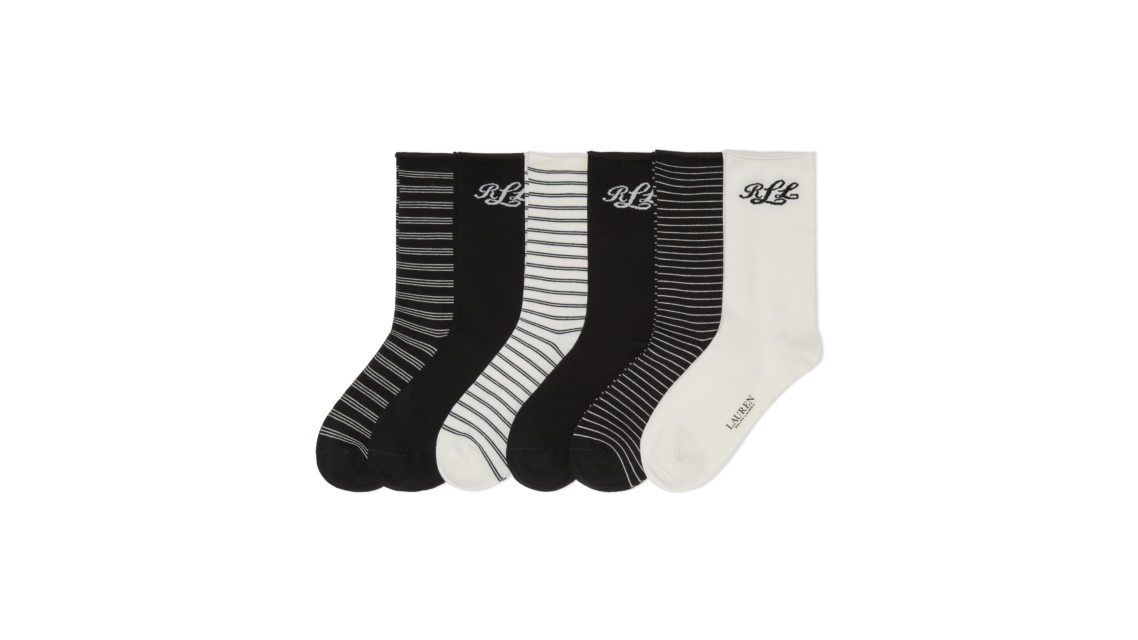 Lauren Ralph Lauren Women's 6-Pack Script Logo and Striped Crew Socks