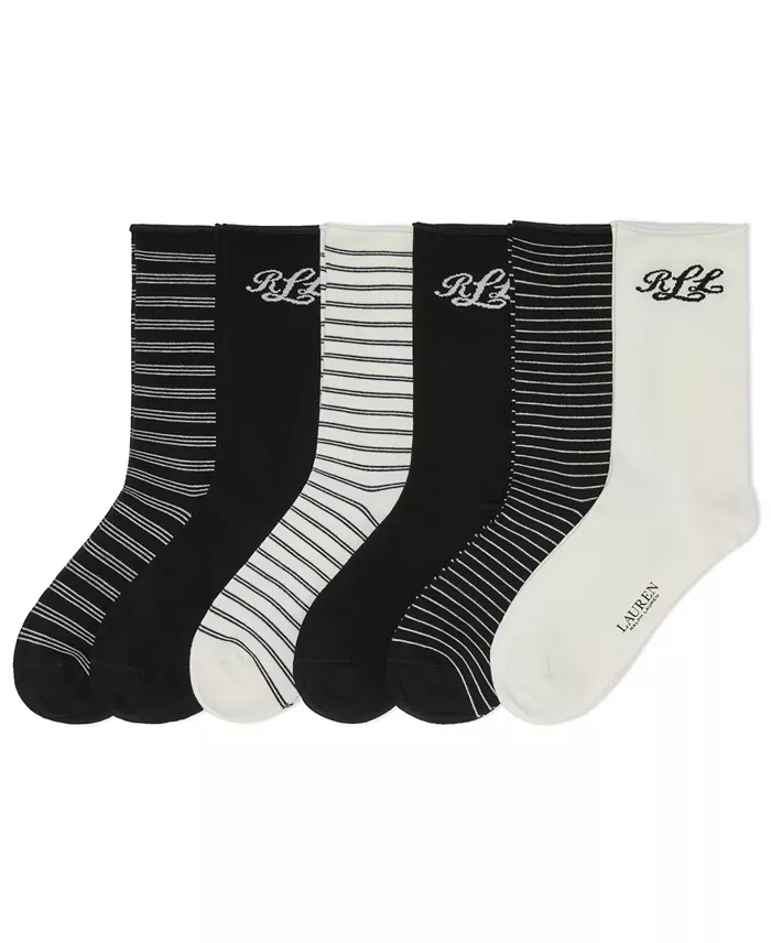 Women's 6-Pack Script Logo and Striped Crew Socks