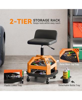 Rolling Mechanic Stool, 300 LBS Capacity Garage Stool,