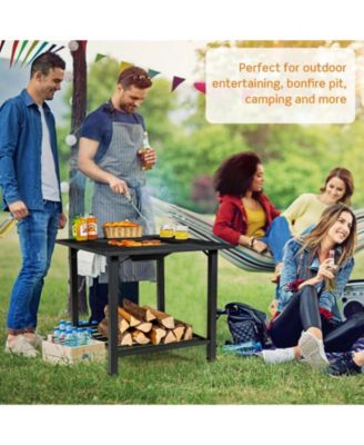 31 Feet Outdoor Fire Pit Dining Table with Cooking BBQ Grate