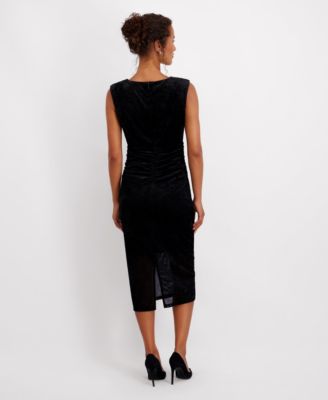 Women's V-Neck Velvet Mesh Dress