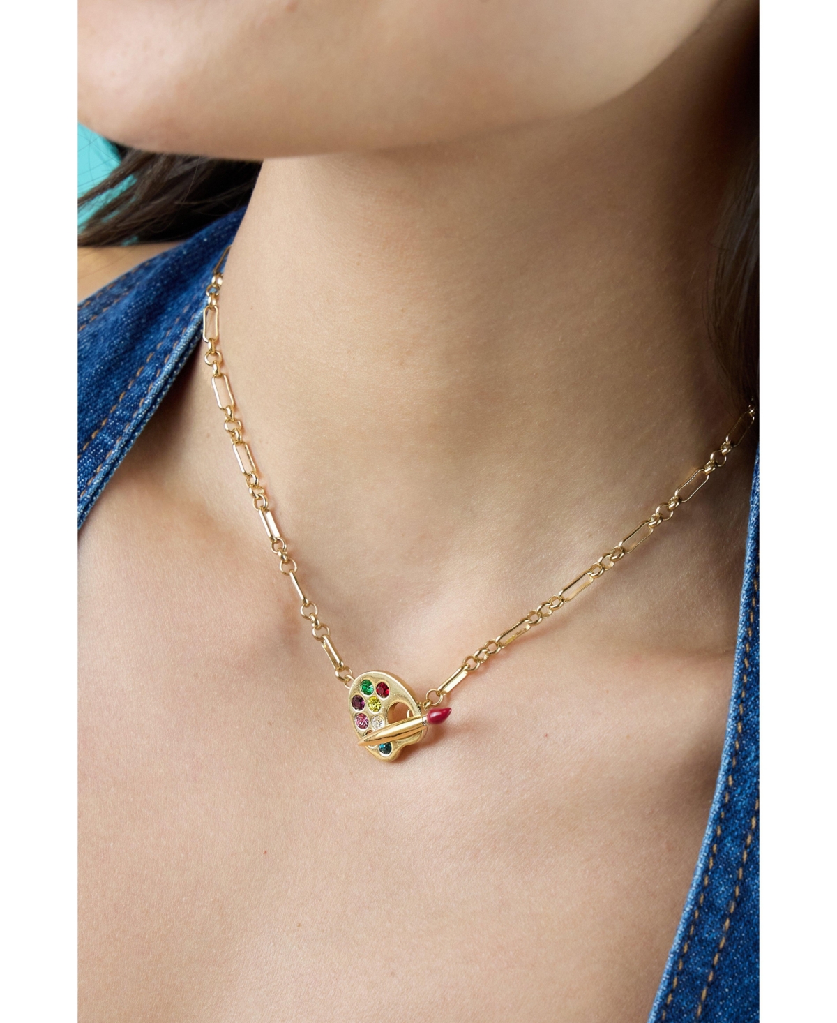 Artist Palette & Paint Brush Toggle Necklace
