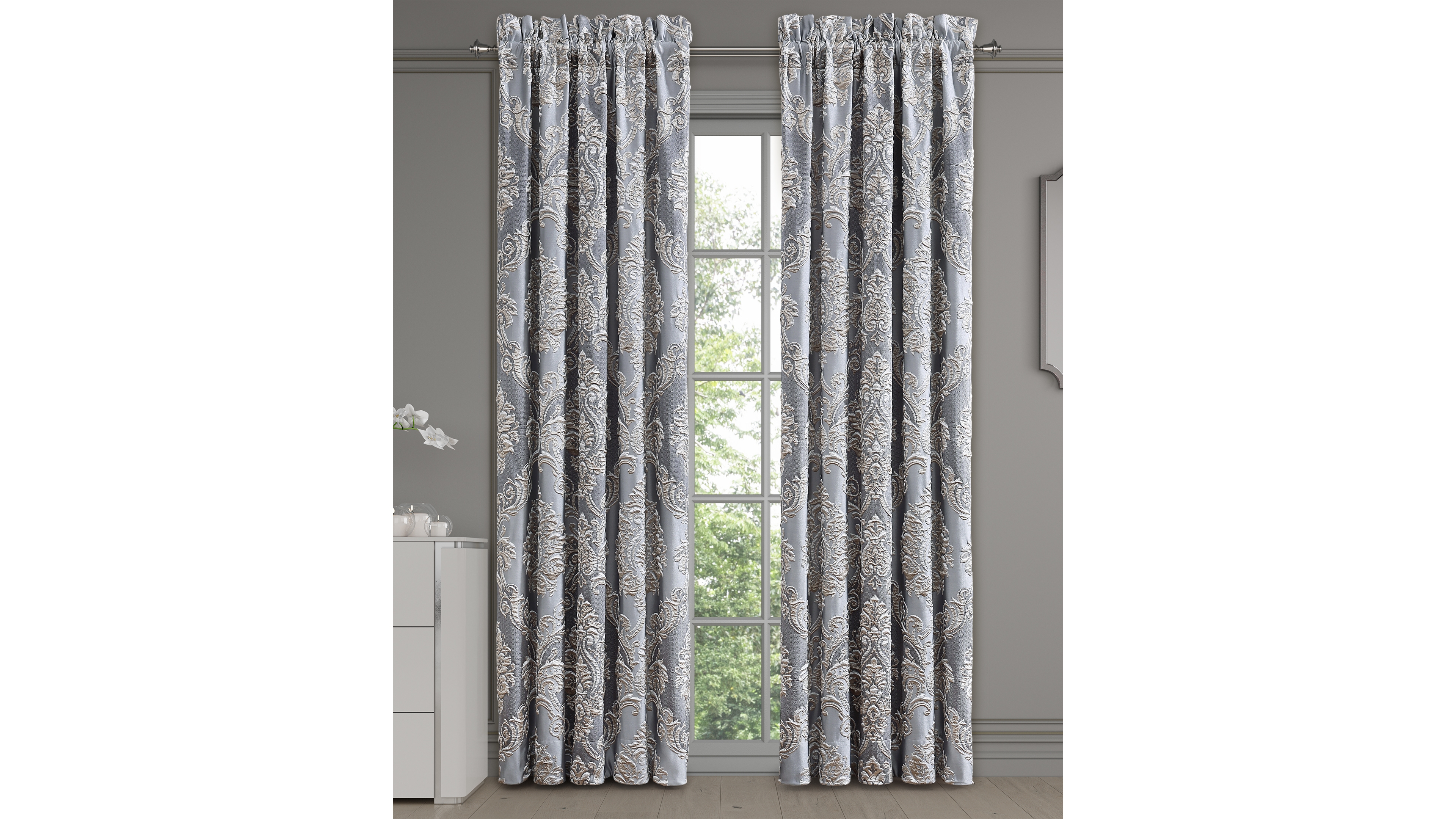 J Queen New York Krista Woven Damask Window Panel Pair, 50" x 84"