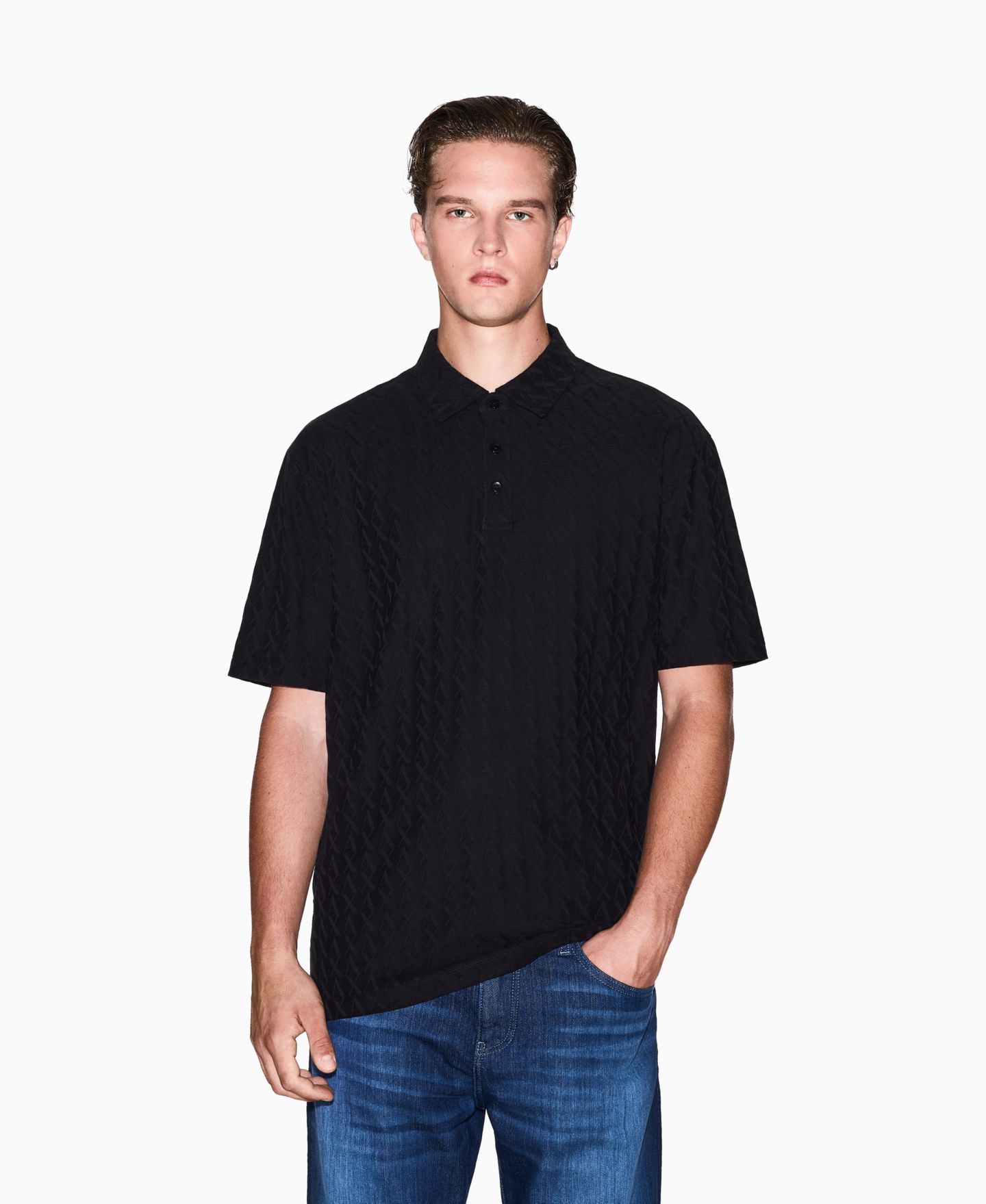 Мужское поло A|X Armani Exchange Short Sleeve Mercerized Cotton Jacquard Polo Shirt, цвет: Чёрный — фото 1