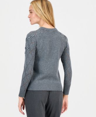 Women's Flower-Trim Long-Sleeve Sweater 