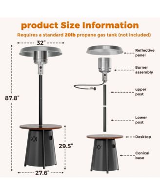 50,000 BTU Propane Patio Heater with 28" Round Storage Table and Adjustable Thermostat