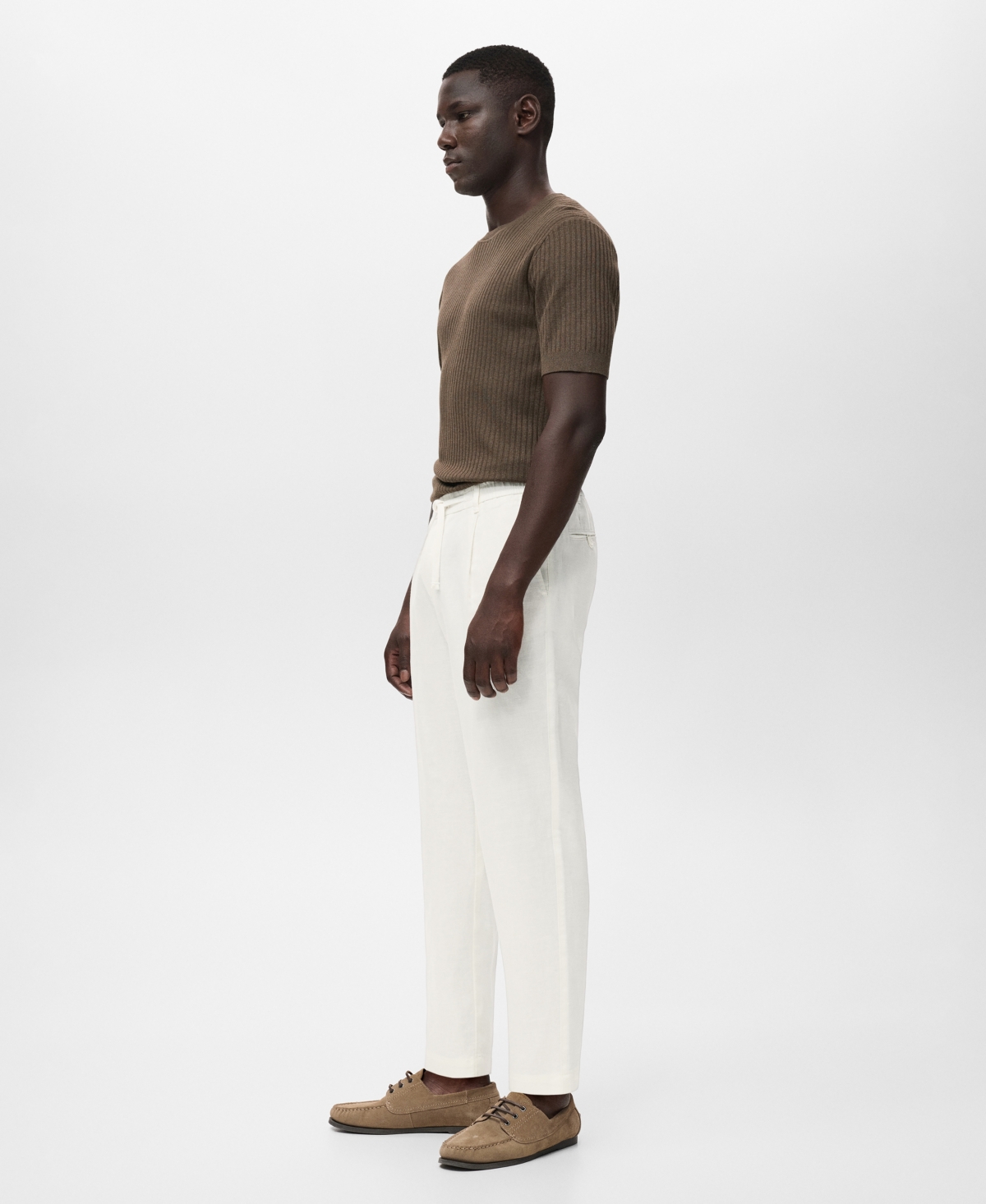 Mango Slim Fit Drawstring Pants In White