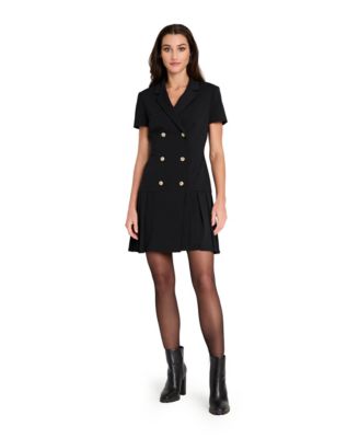 Women&#39;s Double Breasted Pleat Hem Short-Sleeve Coat Dress