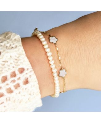 Mother of Pearl Flower Bracelet 14K Gold