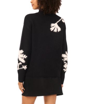 Women's Mockneck Floral Motif Long-Sleeve Sweater