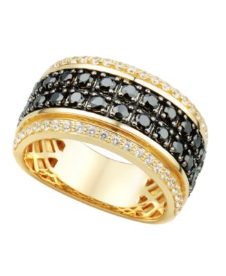 Macy's - Men's Diamond Ring (2 ct. t.w.) in 14K Yellow Gold Plated Sterling Silver with Black Rhodium