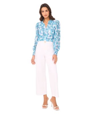 Women's Smocked Cuff Ruffle Long-Sleeve Blouse