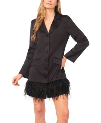 Women's Feather Trim Satin Blazer Dress
