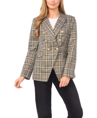 Women's Button Front Double-Breasted Plaid Blazer