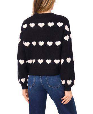 Women's Valentine's Crewneck Heart Jacquard Long-Sleeve Sweater