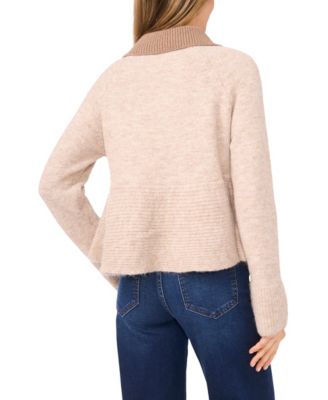 Women's Collared Peplum Long-Sleeve Sweater