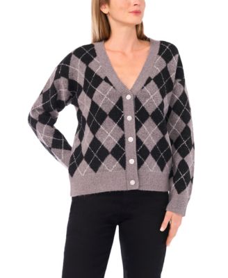 CeCe - Women's Long-Sleeve Argyle Cardigan