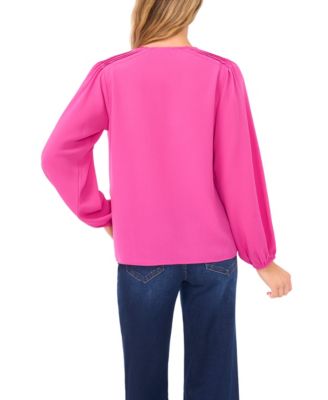 Women's Circular Trim Pin-Tuck Long Sleeve Top