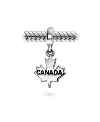 Set of 2 Red Enamel Canadian Flag & Maple Leaf Dangle Charm Bead Oxidized Silver