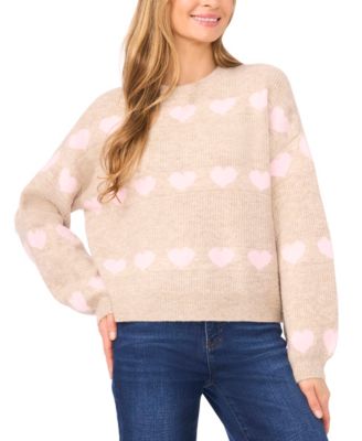 Women's Valentine's Crewneck Heart Jacquard Long-Sleeve Sweater