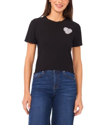 Women's Pull-On Heart Applique T-Shirt