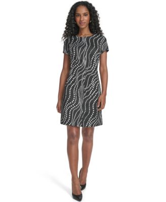 Women's Cascade Jacquard Pattern Short-Sleeve Shift Dress