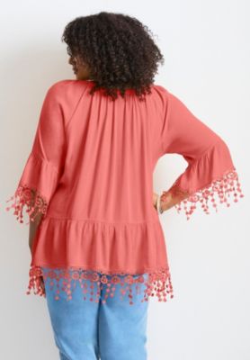 Women's Plus Size Crochet Fringe Trim Tunic