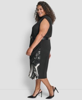 Plus Size Sleeveless Funnel Neck Belted Midi Dress