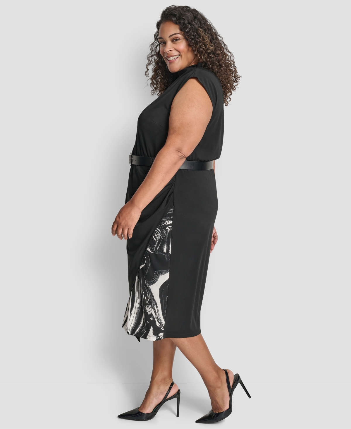 Dkny Plus Size Sleeveless Funnel Neck Belted Midi Dress