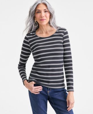 Style & Co - Women's Striped Scoop-Neck Long-Sleeve T-Shirt