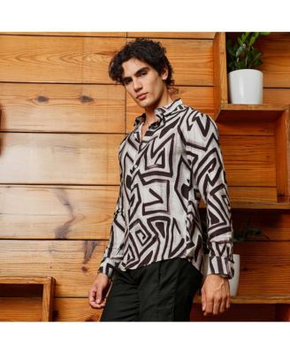 Men's Onyx Black & Cloud Grey Abstract Breezy Shirt