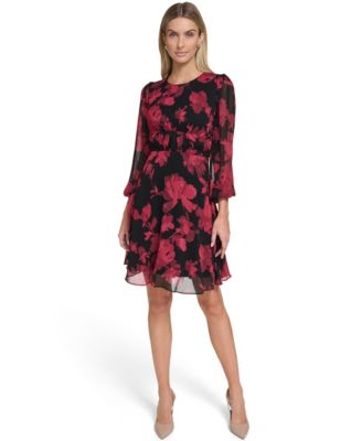 Calvin Klein - Petite Printed Long-Sleeve A-Line Dress