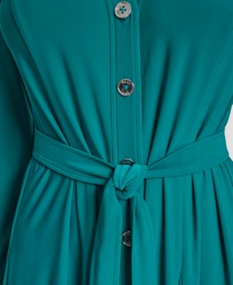 Women's Long Sleeve Collared Neck Godet Fit and Flare Dress