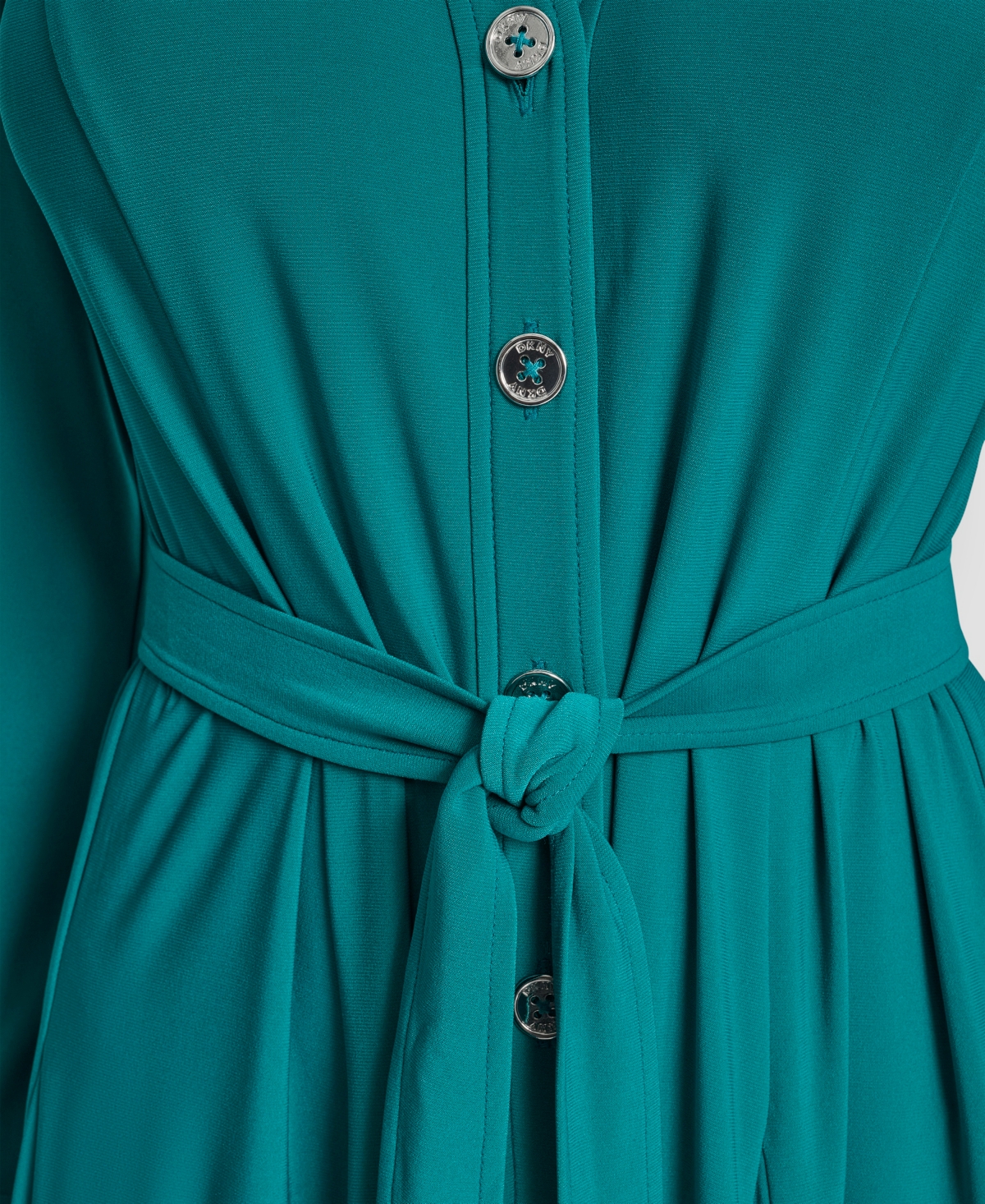 Dkny Women's Long Sleeve Collared Neck Godet Fit and Flare Dress