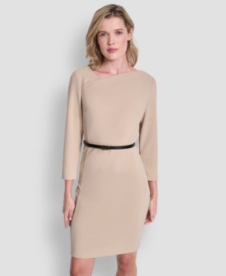Women's 3/4 Sleeve Asymmetric Neck Sheath Dress